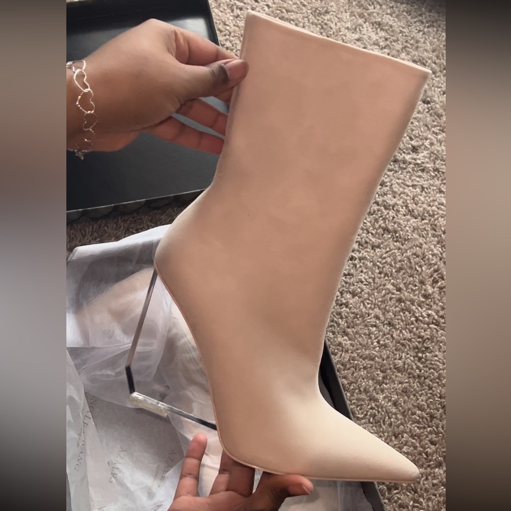 Tan Booties - Clear Wedge Heel